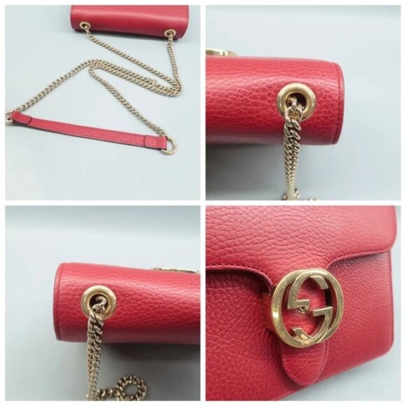 100% Authentic GUCCI Interlocking Red Leather Shoulder Bag 747-072324 - Picture 7 of 12